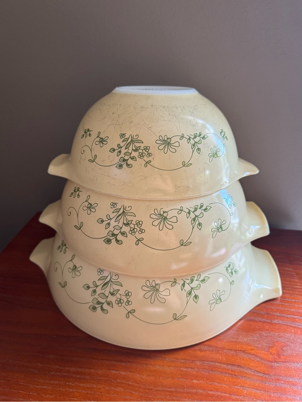 Pyrex Shenandoah WinterGreen Cinderella Nesting Set - 3 Vintage Bowls